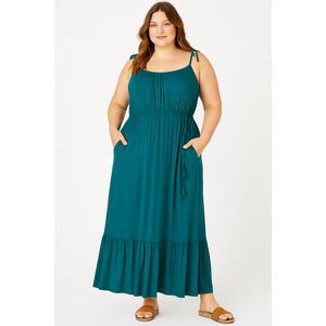 City Chic Maxi‎ Tropical Escape Teal Size S 16 Sundress Sleeveless Pockets